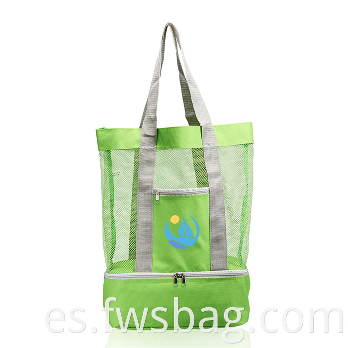 Tienda en línea personalizada con cremallera liviana Top Mesh Beach Tote bolso con compartimento de refrigerador de picnic aislado